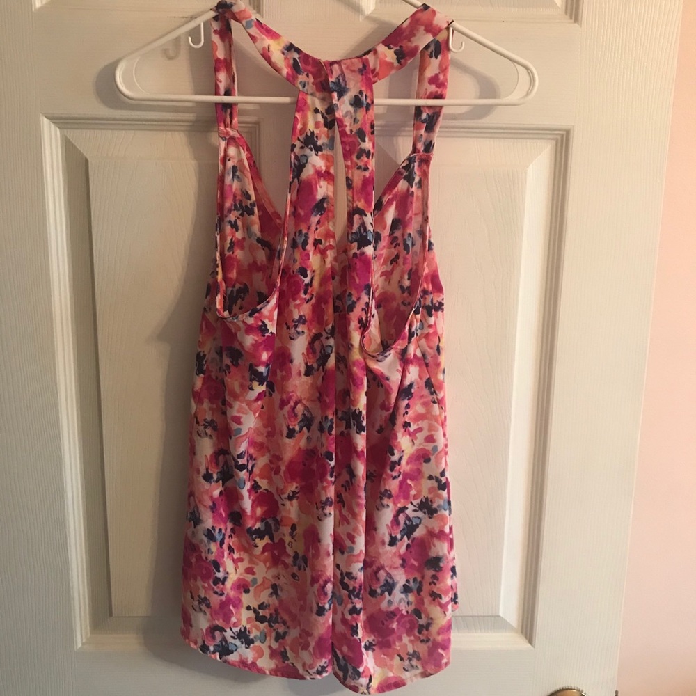 Colorful Floral Sleeveless Racerback Blouse - Picture 2 of 5